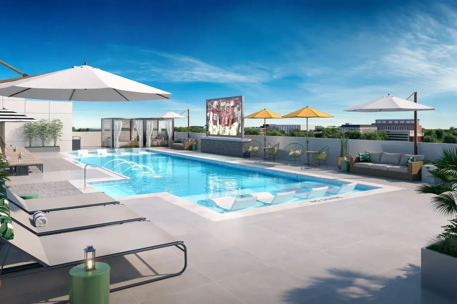 Rooftop pool amenity deck at a Society Hill Fund I student housing development