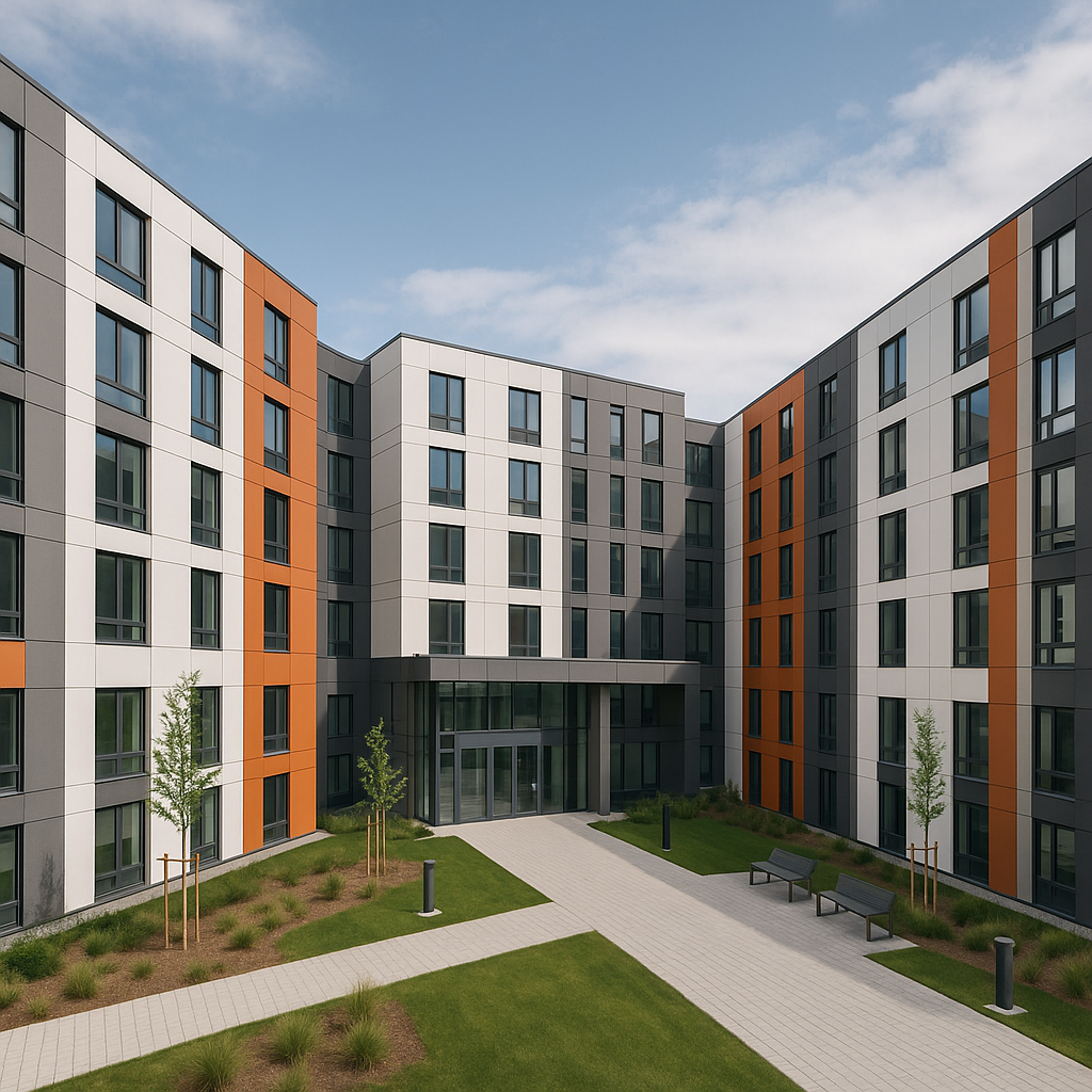 Modern student housing complex with contemporary a