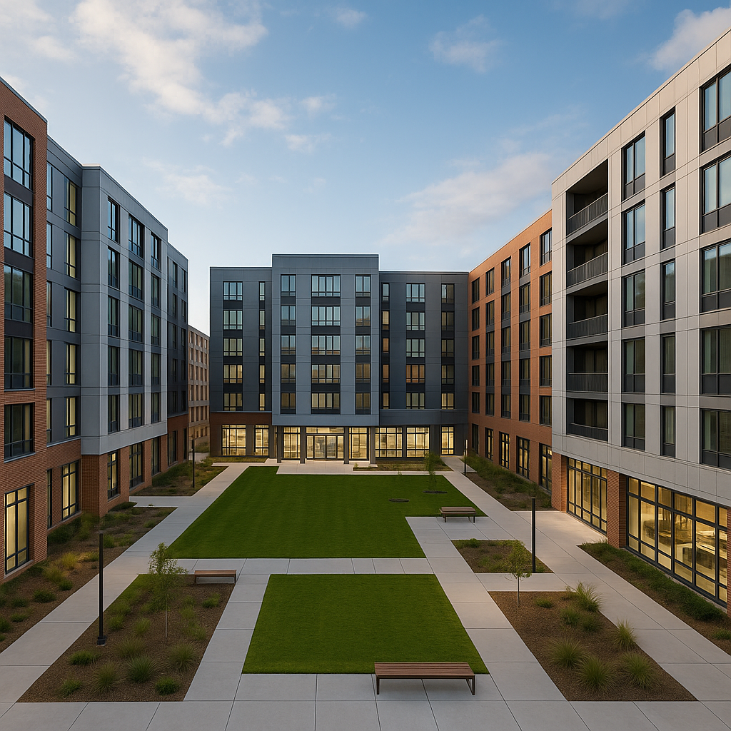 Modern student housing complex with professional a