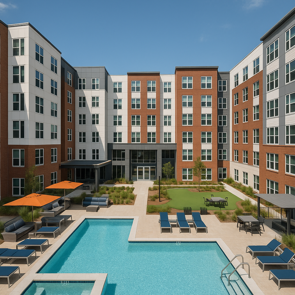 Sophisticated modern student housing complex with